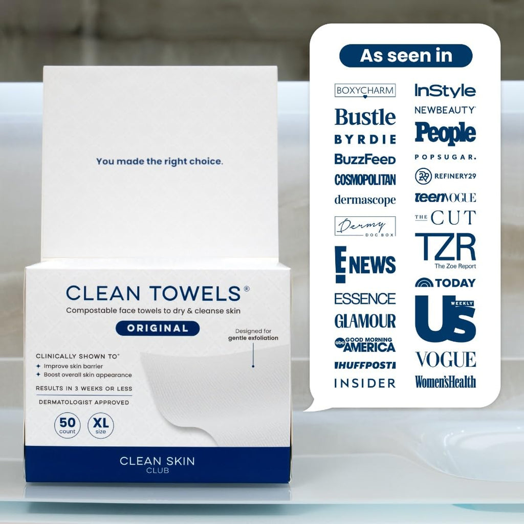 Clean Skin Club Clean Towels XL®, 100% USDA Biobased Face Towel