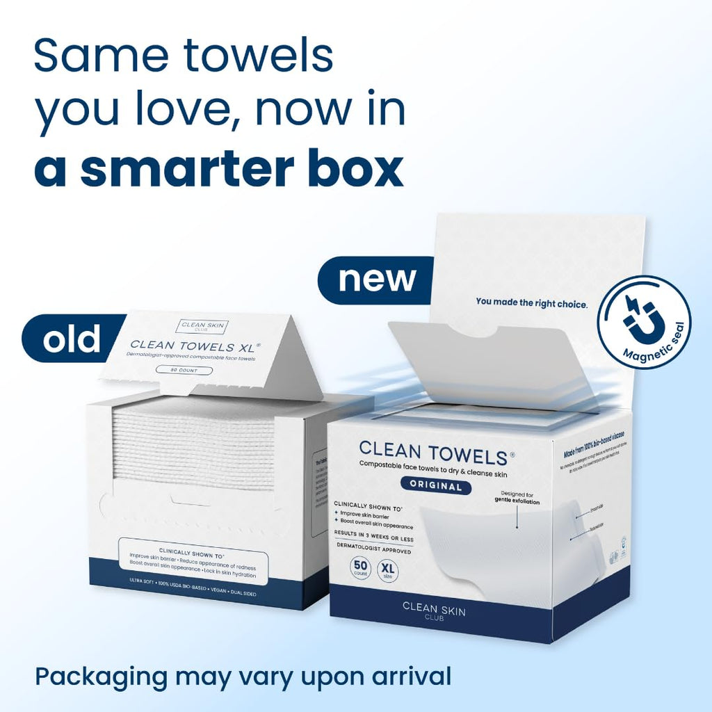Clean Skin Club Clean Towels XL®, 100% USDA Biobased Face Towel