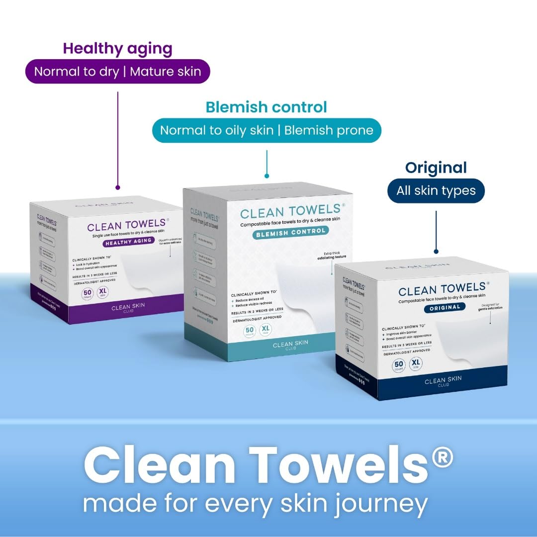 Clean Skin Club Clean Towels XL®, 100% USDA Biobased Face Towel