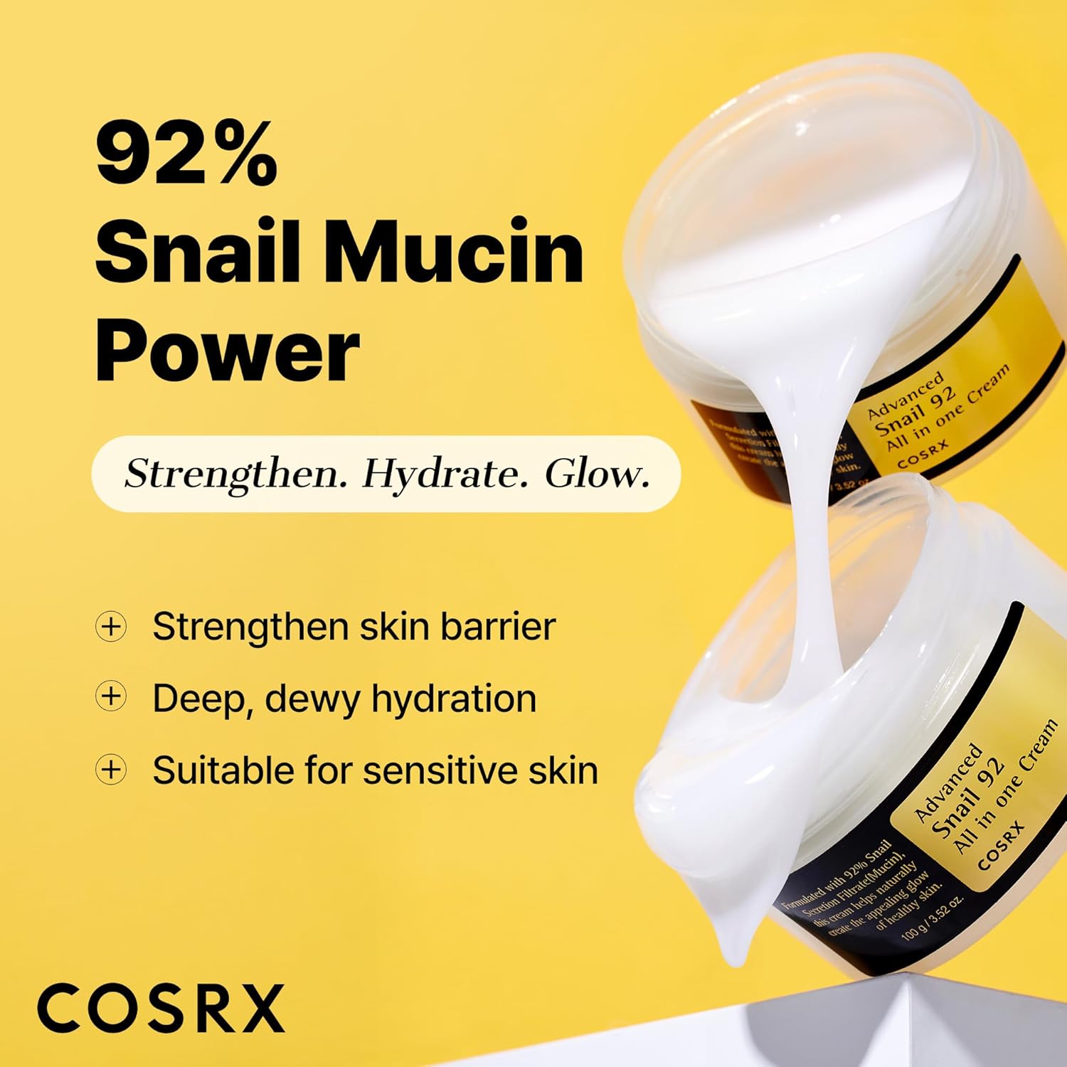 COSRX Snail Mucin 92% Face Moisturizer, 3.52 Oz, Lightweight Moisturing Cream