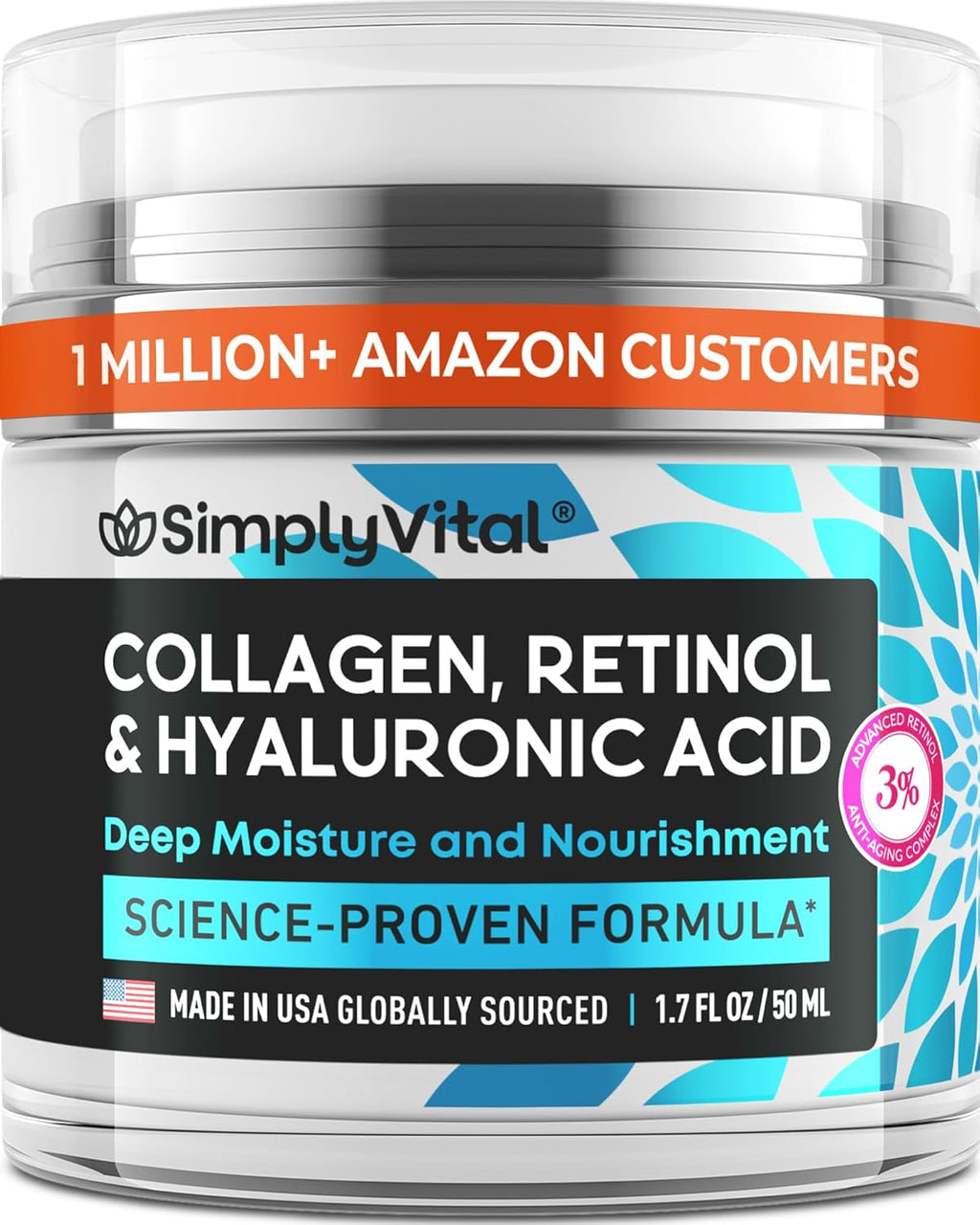 SimplyVital Collagen, Retinol & Hyaluronic Acid Cream - Anti-Aging Face Moisturizer