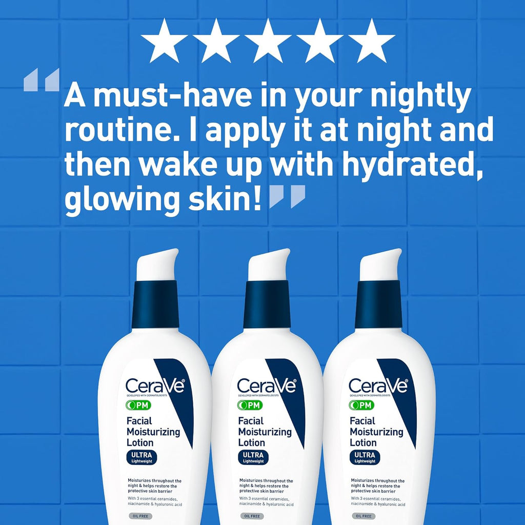 CeraVe PM Facial Moisturizing Lotion, Night Cream with Hyaluronic Acid and Niacinamide