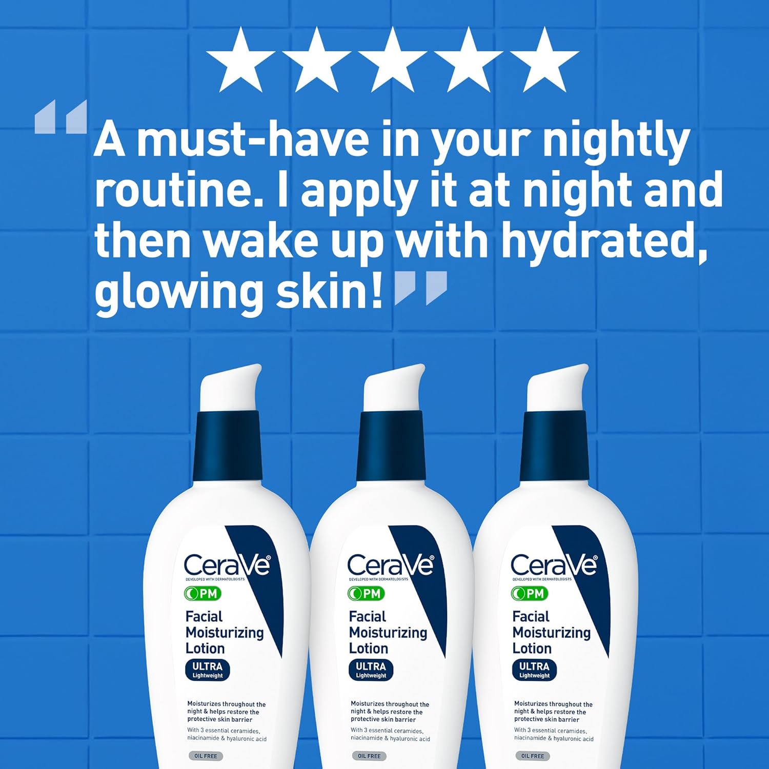 CeraVe PM Facial Moisturizing Lotion, Night Cream with Hyaluronic Acid and Niacinamide