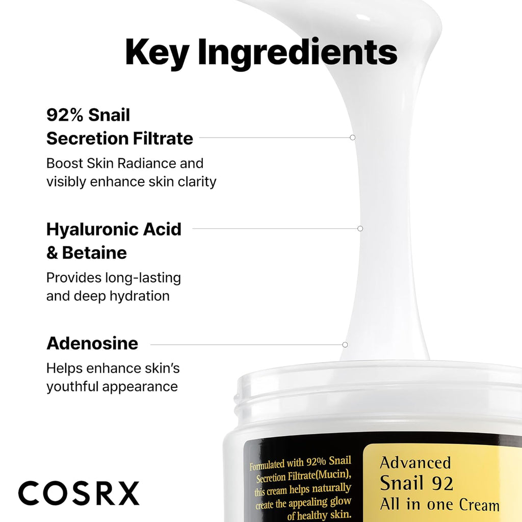 COSRX Snail Mucin 92% Face Moisturizer, 3.52 Oz, Lightweight Moisturing Cream