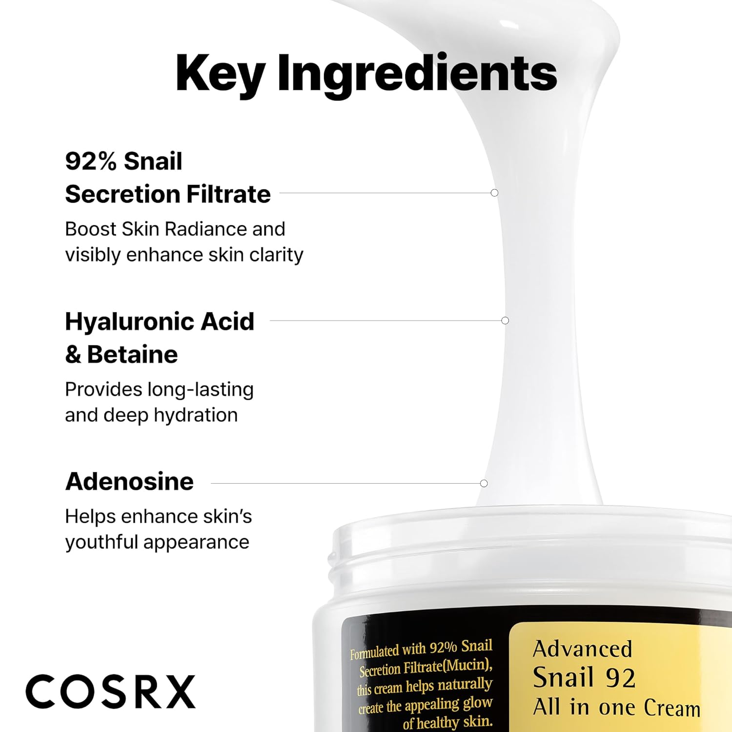 COSRX Snail Mucin 92% Face Moisturizer, 3.52 Oz, Lightweight Moisturing Cream