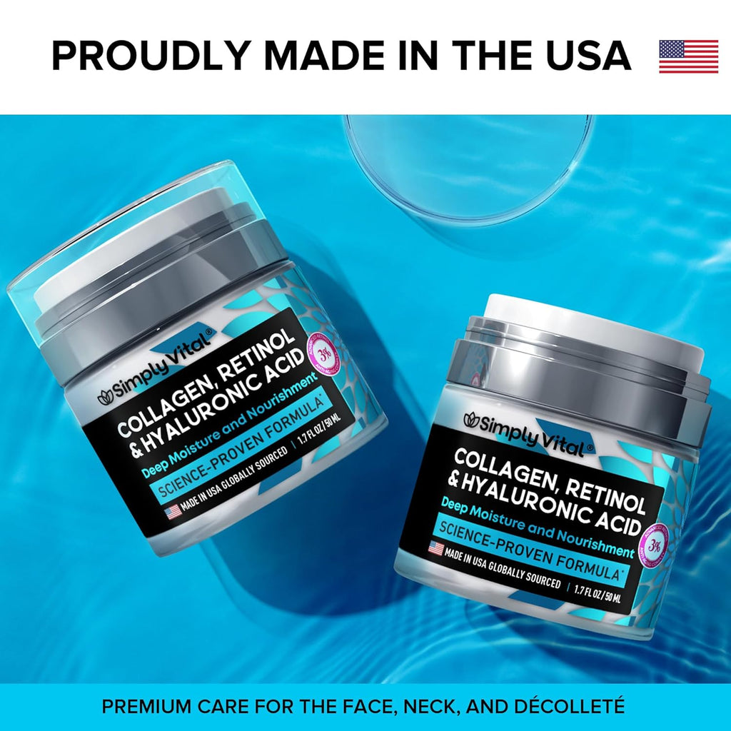 SimplyVital Collagen, Retinol & Hyaluronic Acid Cream - Anti-Aging Face Moisturizer