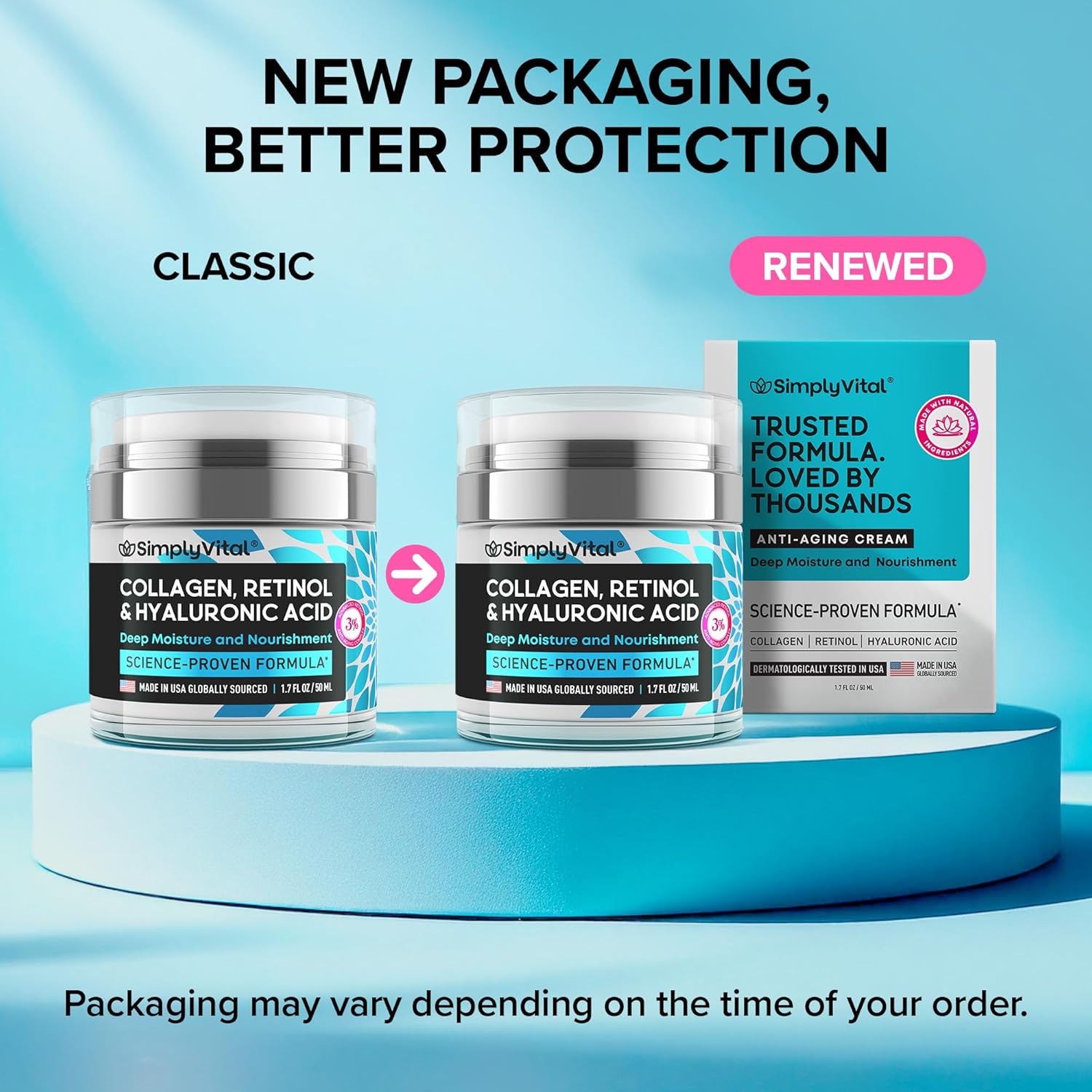 SimplyVital Collagen, Retinol & Hyaluronic Acid Cream - Anti-Aging Face Moisturizer