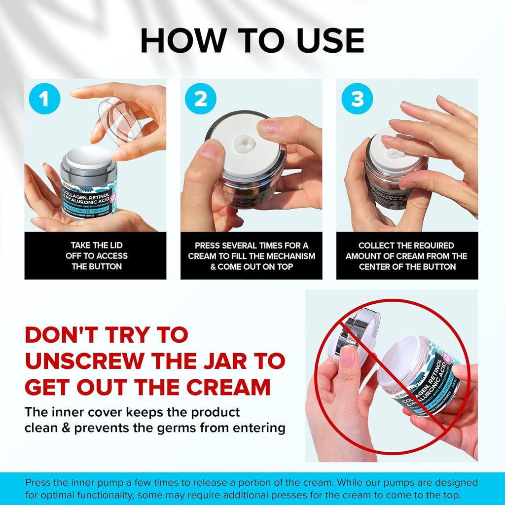 SimplyVital Collagen, Retinol & Hyaluronic Acid Cream - Anti-Aging Face Moisturizer